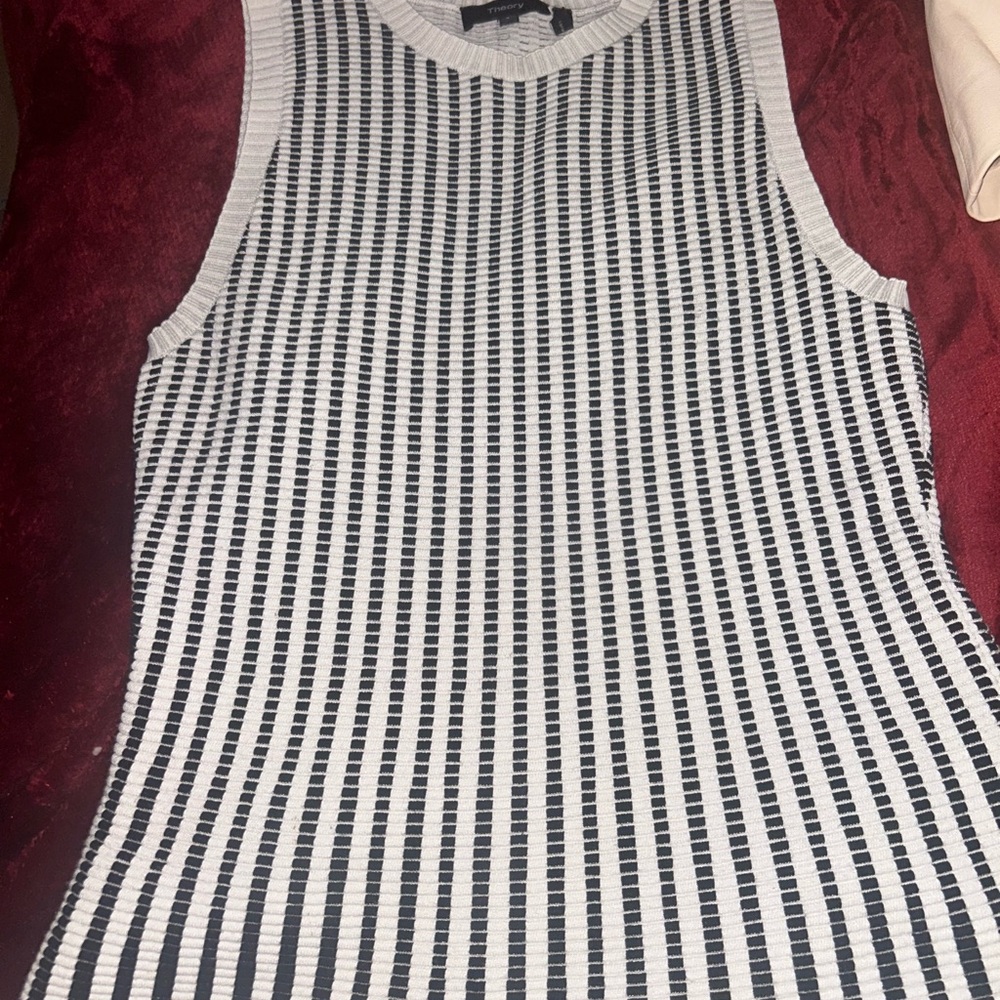 Theory Black and White Striped Tank Top